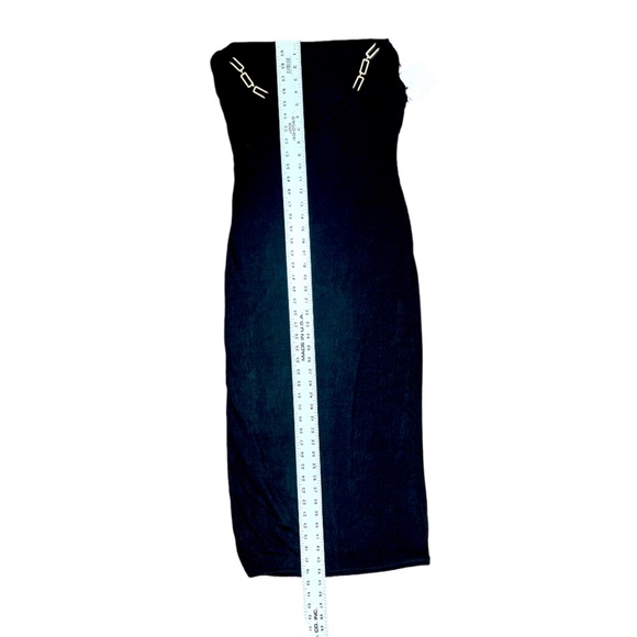 NWT Misha Deana Gold Chain Cowl Neck Midi Jersey Halter Dress Black Women 6 NWT - Picture 8 of 10